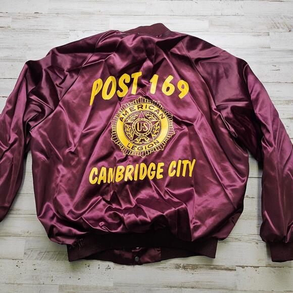 Vintage WESTARK Satin Bomber Jacket Lined American Legion Post Cambridge City LG - Picture 1 of 10